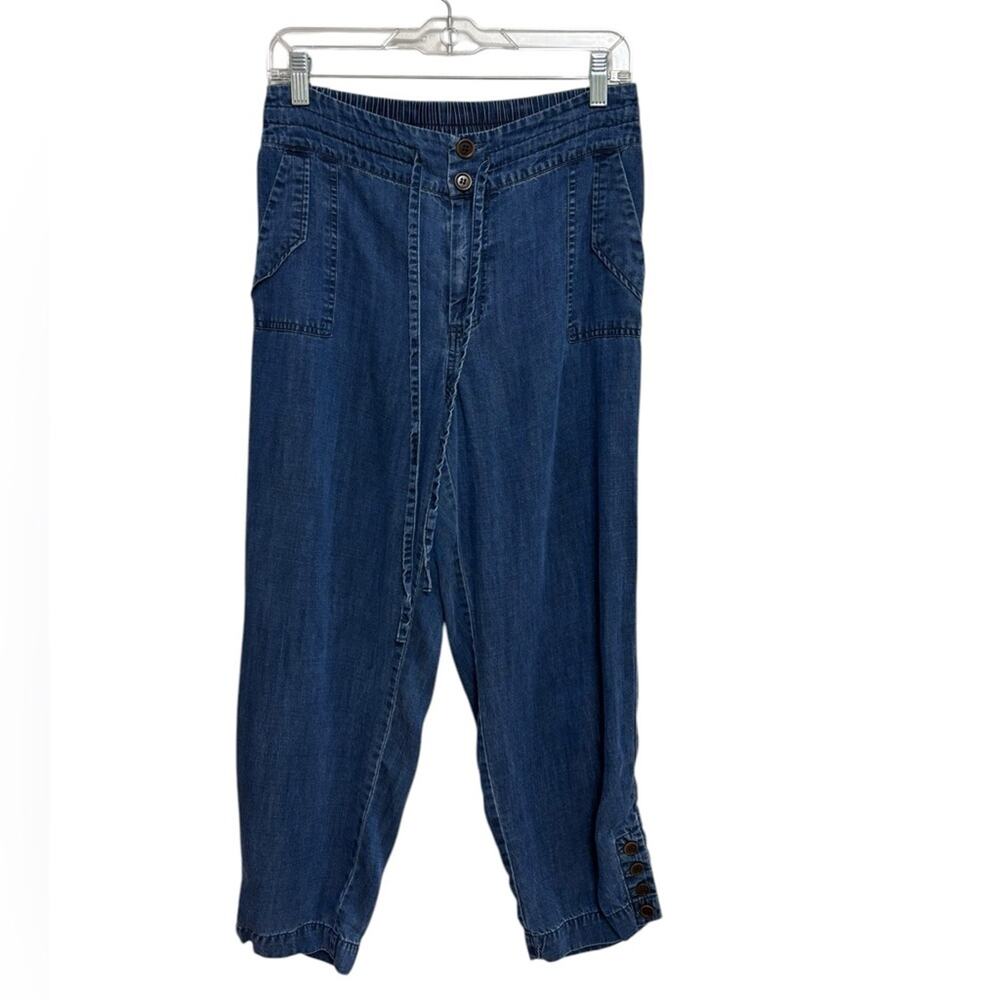 Soft Surroundings Elastic Waist Tencel Chambray Easy Fit Crop Pants S Petite